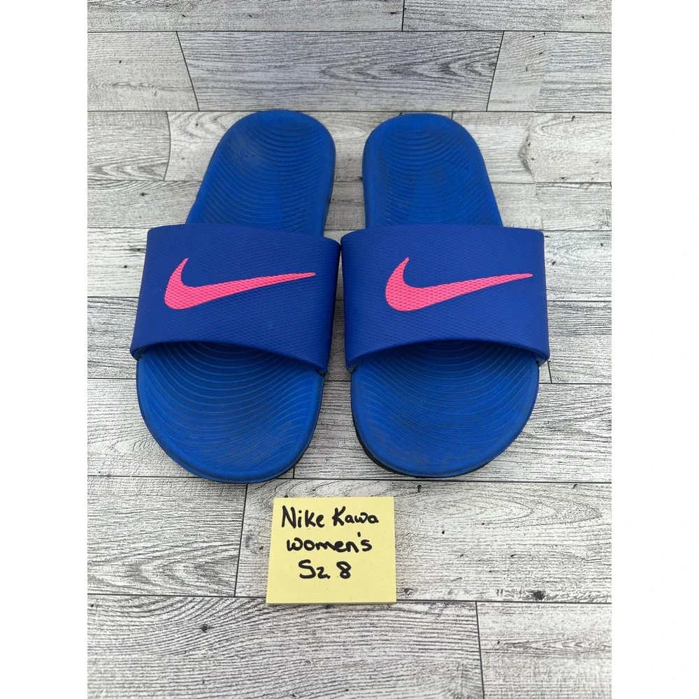 Nike Kawa Slides Women Sz 8 Royal Blue Pink Solarsoft Sandal 819352-404